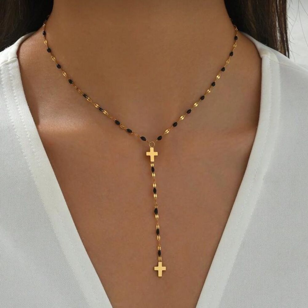 Black Cross Necklace Q696